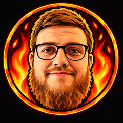 DERETORO-logo: illustreret portræt af Rasmus Strandbygaard i en orange cirkel med flammer